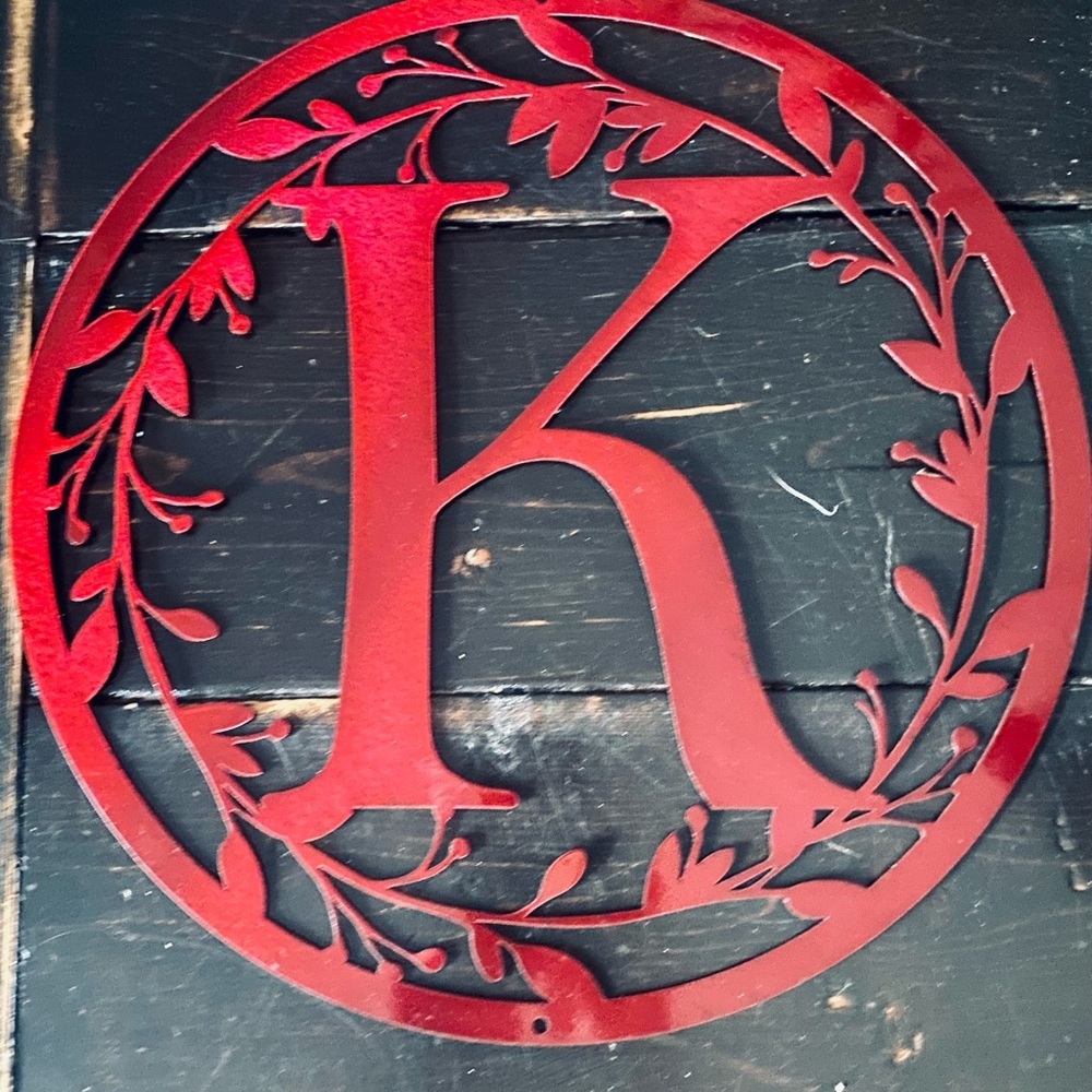 Red Metal Monogram K Wall Decor